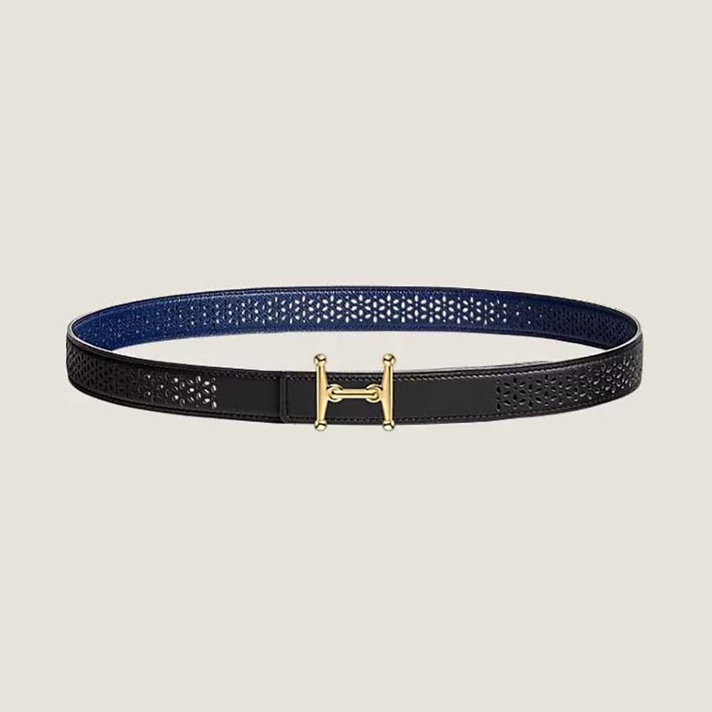 Hermes Women Mors H Belt Buckle &amp; Reversible Leather Strap 24 mm-Black